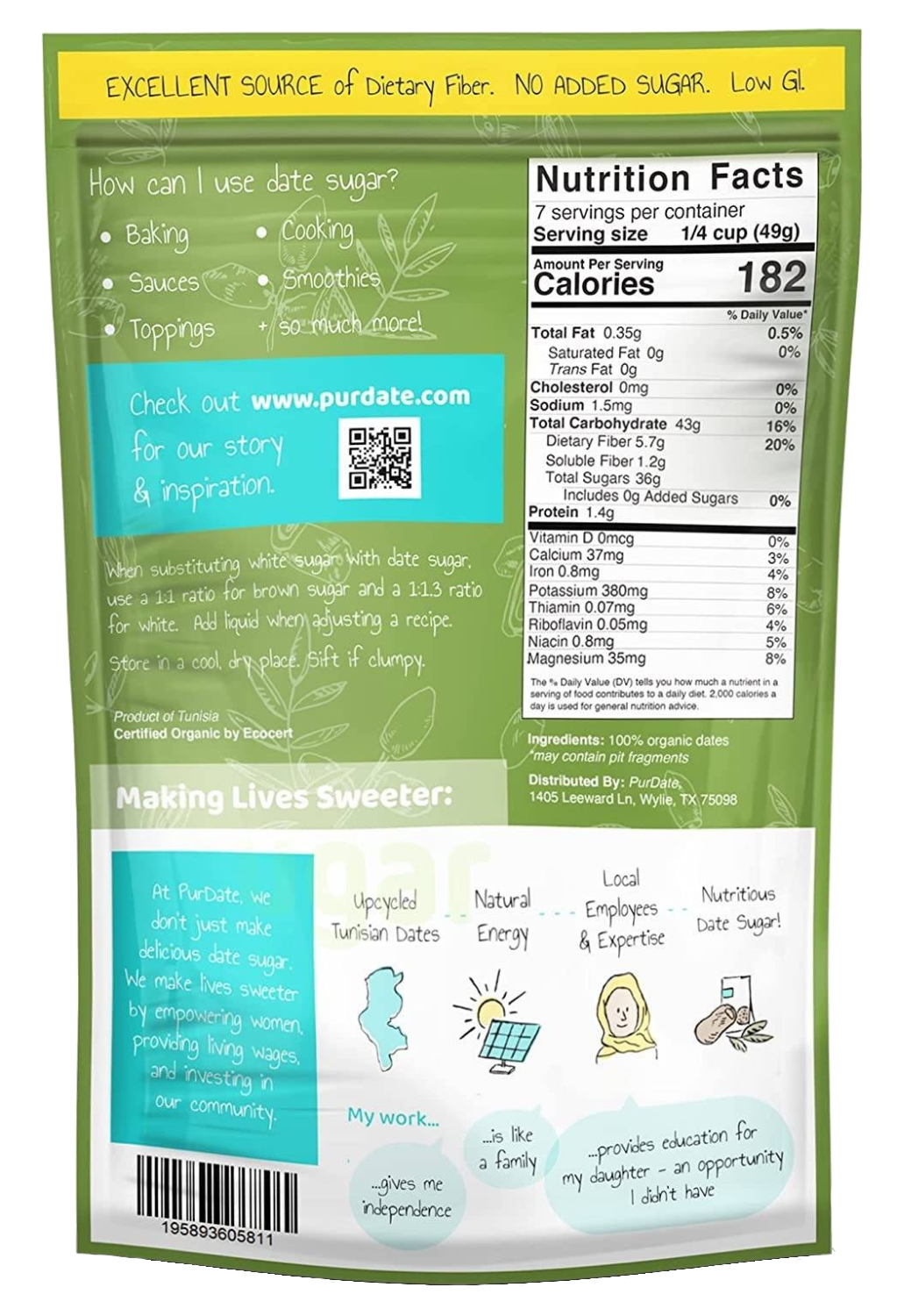 Organic Date Sugar: Healthy Alternative Sweetener for Baking, Cooking, 100% dates, Vegan, Gluten-free, Paleo (12 Ounces)