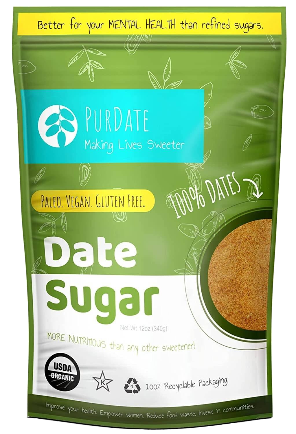 Organic Date Sugar: Healthy Alternative Sweetener for Baking, Cooking, 100% dates, Vegan, Gluten-free, Paleo (12 Ounces)